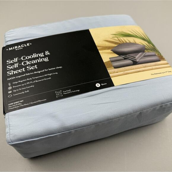 Miracle Made Self Cooling Self Cleaning Sheet Set Queen Luxe Sateen Blue - Picture 5 of 6